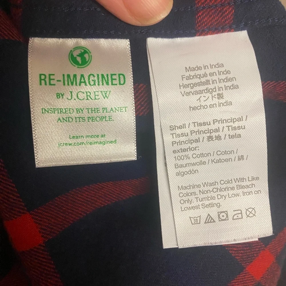 J. Crew Men's Classic Blue and Red Flannel Shirt Size XL